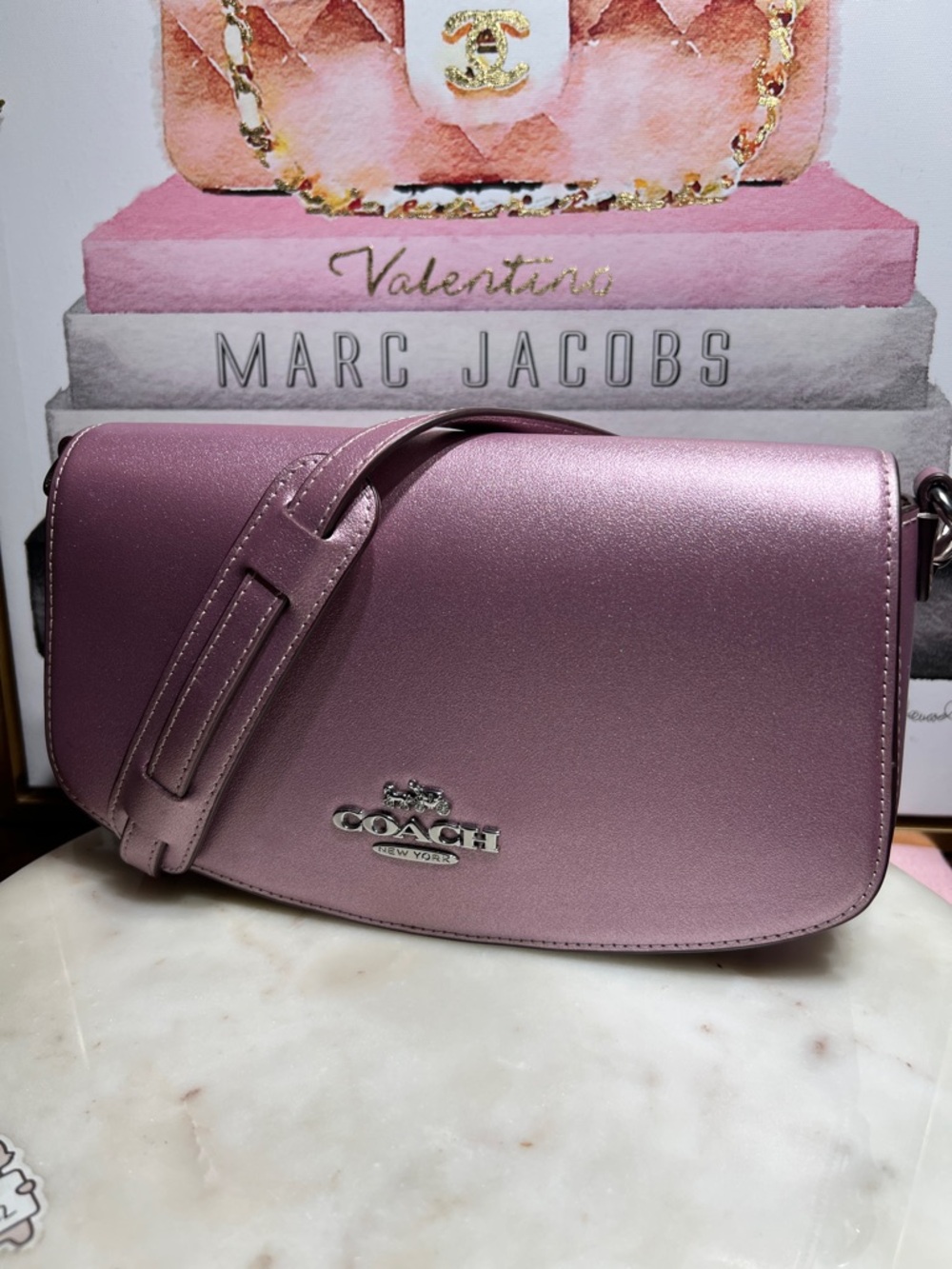 Coach Andrea Shoulder Bag novelty leather/Silver/Metallic Pink
